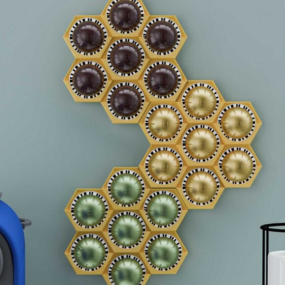 Set of 3 Golden Honeycomb Nespresso Pod Holder (Holds 21 Capsules) - Picture 1 of 9